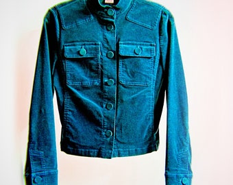 CORDUROY CROPPED JACKET, Teal Color Jacket, Dkny City, Soft Cotton, Long Sleeve, 4 Front Pockets, Great Style