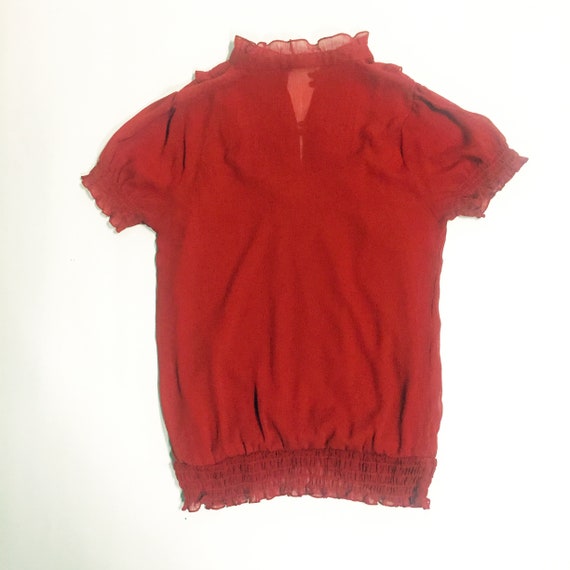 RED FRILLY BLOUSE, lipstick red top, ultra femini… - image 7