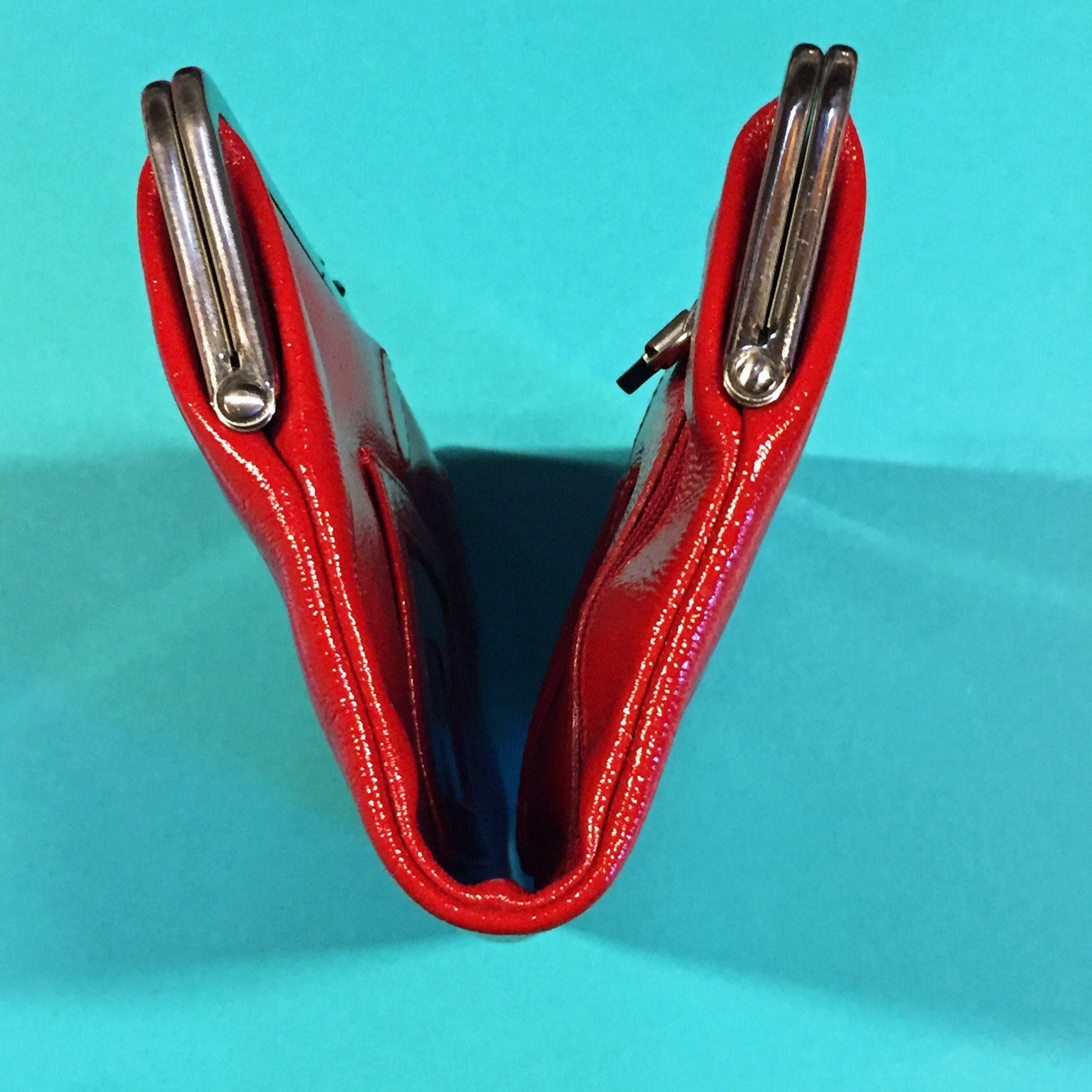 Women's Red Glossy Patent Leather Wallet With Card Holder