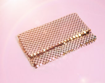 SLICK METAL CLUTCH with Zippered Inside Pocket, Magnetic Closure, Fully Lined with Black Moire Fabric