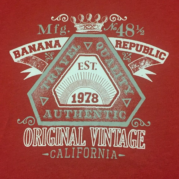 Vintage BANANA REPUBLIC GRAPHIC Tee Shirt, Red Vi… - image 2