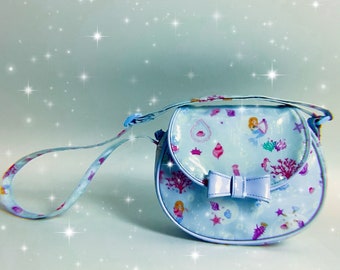 Baby Blue VEGAN SHOULDER or CROSSBODY Bag, Le Petit Sirene Bag, Mermaid and Sea Theme, Young Girls Shoulder Bag, Ultra Cute, Made in Japan