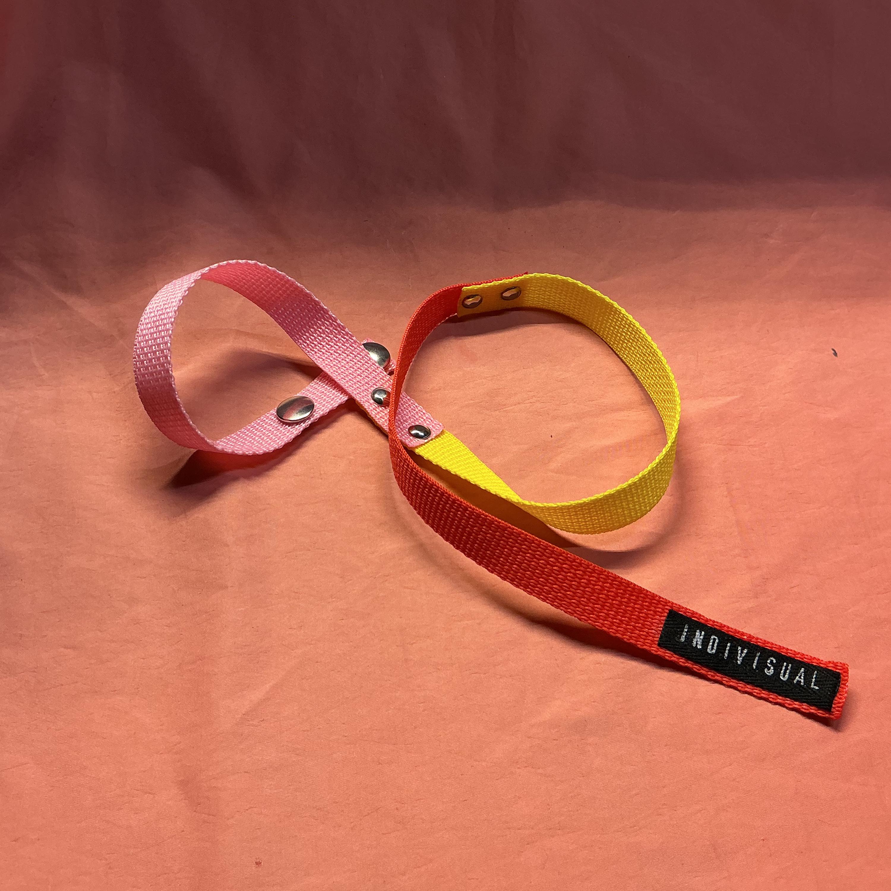 Vintage 80s Adolfo Wide Leather Whipstitch Colorblock Waist Belt Red Pink Yellow 80s VINTAGE Pink Belt Womens XS Leather Gold Buckle Chic  main image 4