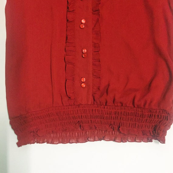 RED FRILLY BLOUSE, lipstick red top, ultra femini… - image 5