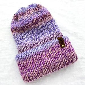 Purple Lavender Sunset Chunky Knit Winter Beanie Hat with Cuff