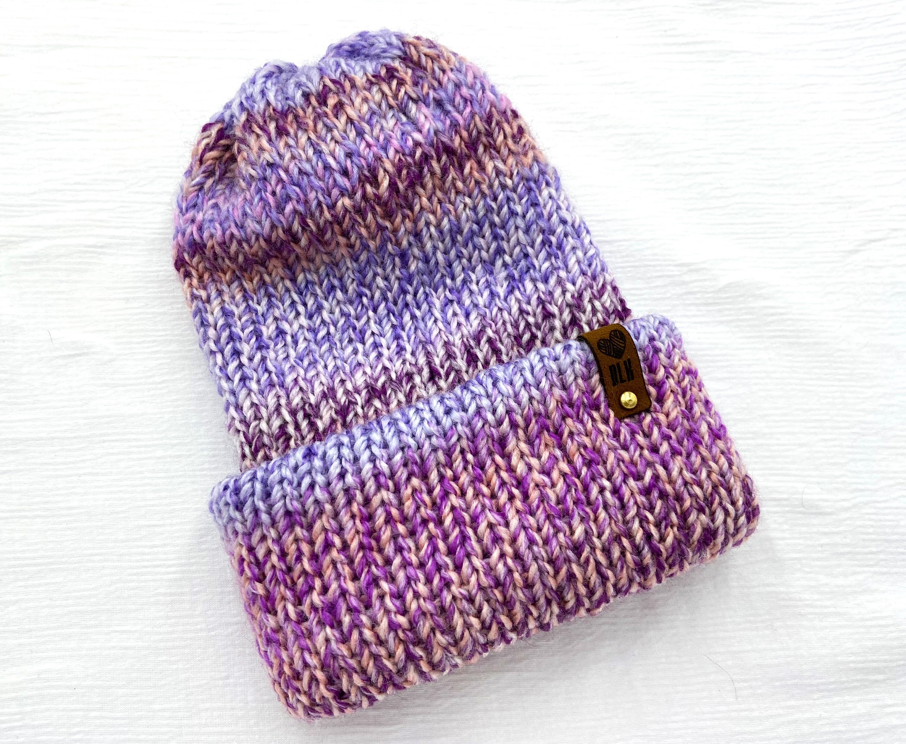 Purple Lavender Sunset Chunky Knit Winter Beanie Hat With  display picture 1