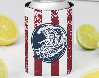Surfing Democrat Donkey Can Cooler | Project 2026 Ride the Blue Wave | Liberal Americana 250 Drink Sleeve