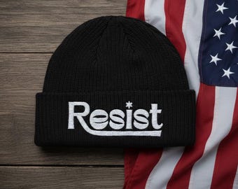 Resist Embroidered Beanie - No Kings Protest Hat, Anti Trump Resistance Mid-Weight Hat, 14 Colors
