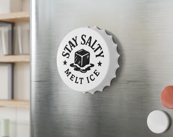 Stay Salty Melt Ice Bottle Opener Magnet | Retro Ice Cube Logo | Original Artist | Summer BBQ Gifts