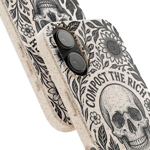 Linocut Compost the Rich Skull iPhone case | Biodegradable phone protection, Save the Planet iPhone 17 Air cases, Eco Compostable cover
