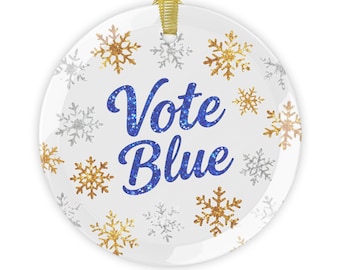 Vote Blue Sparkling Glass Ornament, Gift Box Included, Glitter Christmas Decor for Liberals