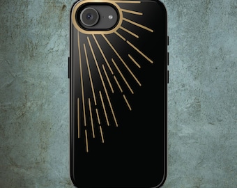 Gold Sunburst Tough Case | iPhone 17e 16e ONLY, minimalist geometric black white impact protection
