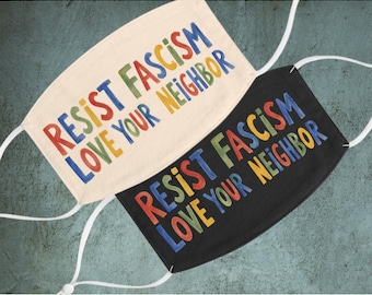 Resist Fascism face mask | No Kings March Gear, Love your Neighbor Anti-Ice Protest Fabric Face Covering