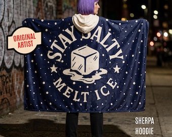 Stay Salty Melt ICE Warm Hoodie Sherpa Blanket, Anti-ICE Protest Hooded Wrap, F*ck Ice Winter Resistance Blanket Wearable Sign