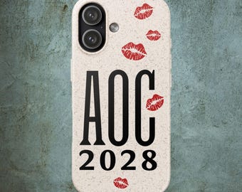 AOC 2028 bamboo iphone case | Ocasio Cortez lipstick biodegradable iphone 15 16 17 air plus pro