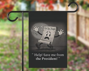 Protect the Constitution cartoon garden flag | We The People silent movie satire house banner, Democracy Warning yard decor