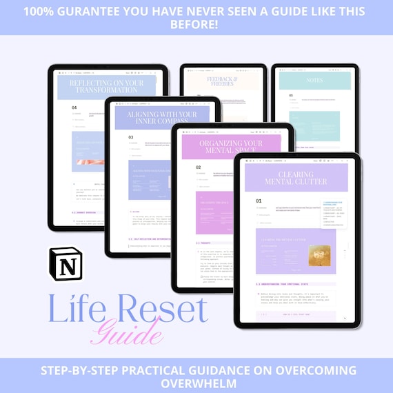 Life Reset Notion Guide | Wellbeing Workbook, Overwhelm Reduction (Digital)