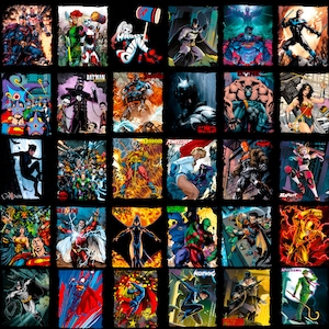 Exclusive DC heroes and villains halftone design pack