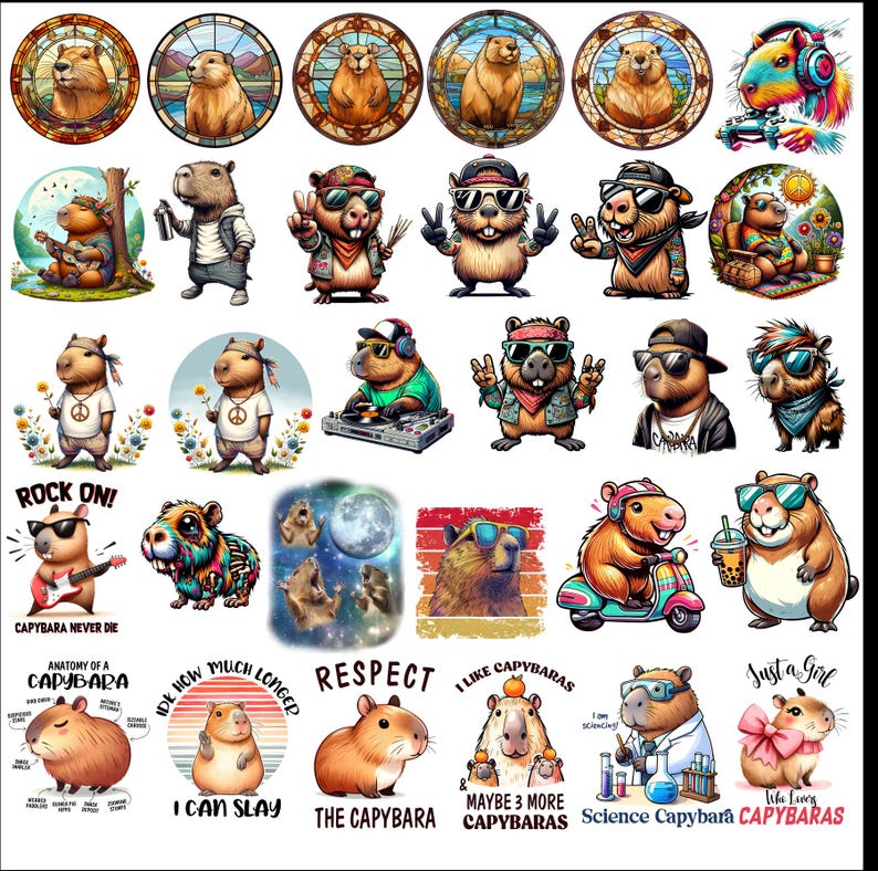 105 capybara designs DTF, DTG, Sublimation in PNG - Etsy México