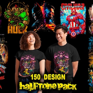 Puede incluir: Una colecci&oacute;n de 150 dise&ntilde;os de camisetas con tem&aacute;tica de superh&eacute;roes en estilo de semitono. Los dise&ntilde;os presentan personajes como Hulk, Capit&aacute;n Am&eacute;rica, Deadpool y Batman.