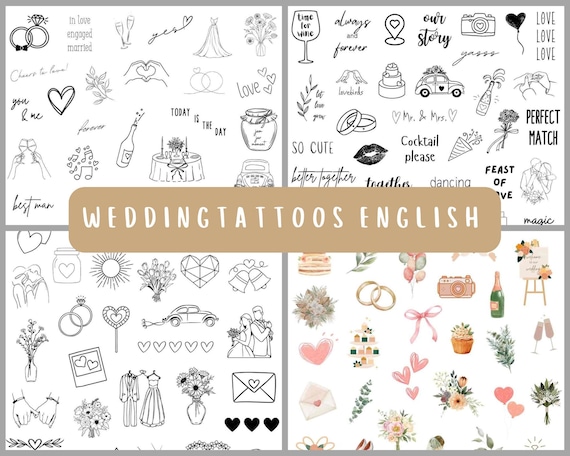 Klebetattoos temporäre Hochzeitstattoos Sticker englisch Hochzeitsgeschenk Gastgeschenk Unterhaltung Hochzeit schwarz bunt Tattoo Station
