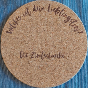 Cork coaster "What's your favorite animal?" The cinnamon roll. Funny saying. Round pot coaster. Table decoration. Engraved.