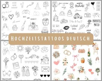 Tatuaggi adesivi temporanei per matrimonio Tattoo Station adesivi tedeschi vari motivi neri colorati JGA regalo per gli ospiti regalo di nozze