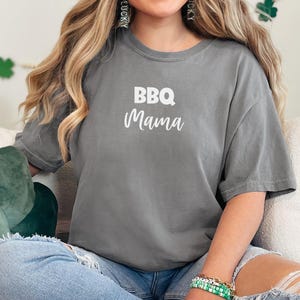 Comfort Colors® BBQ Mama Shirt, Grill Master Mom Tee, Backyard Cookout Mama Shirt, Pit Boss Meat Queen Tee, Flame Cook Mom, Chef Mama Shirt Grey