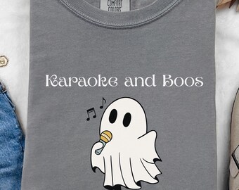 Comfort Colors® Karaoke And Boos Shirt, Ghost Singing Tee, Cute Halloween Karaoke Night Tee, Spooky Season Music Lover Gift, Fall Party Tee
