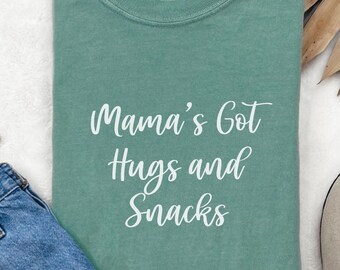 Comfort Colors® Mama's Got Hugs and Snacks Shirt, Funny Toddler Mom Tee, Parenting Humor Life Shirt, Gentle Mom Vibes Tee, Funny Mama Shirt
