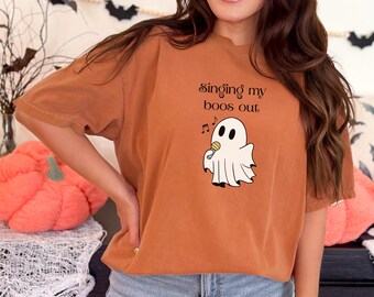 Comfort Colors: Halloween Shirt, Ghost Tshirt, Karaoke Tee, Halloween Party, Fall Shirt, Spooky Season, Graphic Tee, Microphone