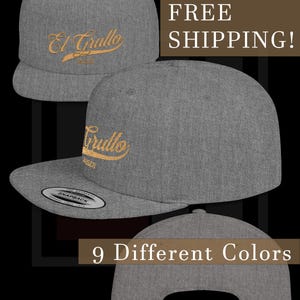 Snapback Gold Cap El Grullo Jalisco Collection, Flat Bill Hat Travel Gift, Embroidered Baseball Cap Souvenir, Men Women Fashion