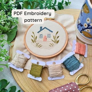 Coastal Cottage Embroidery Pattern PDF, Beginner Hand seaside Embroidery, Nautical embroidery pattern, pdf hand embroidery pattern