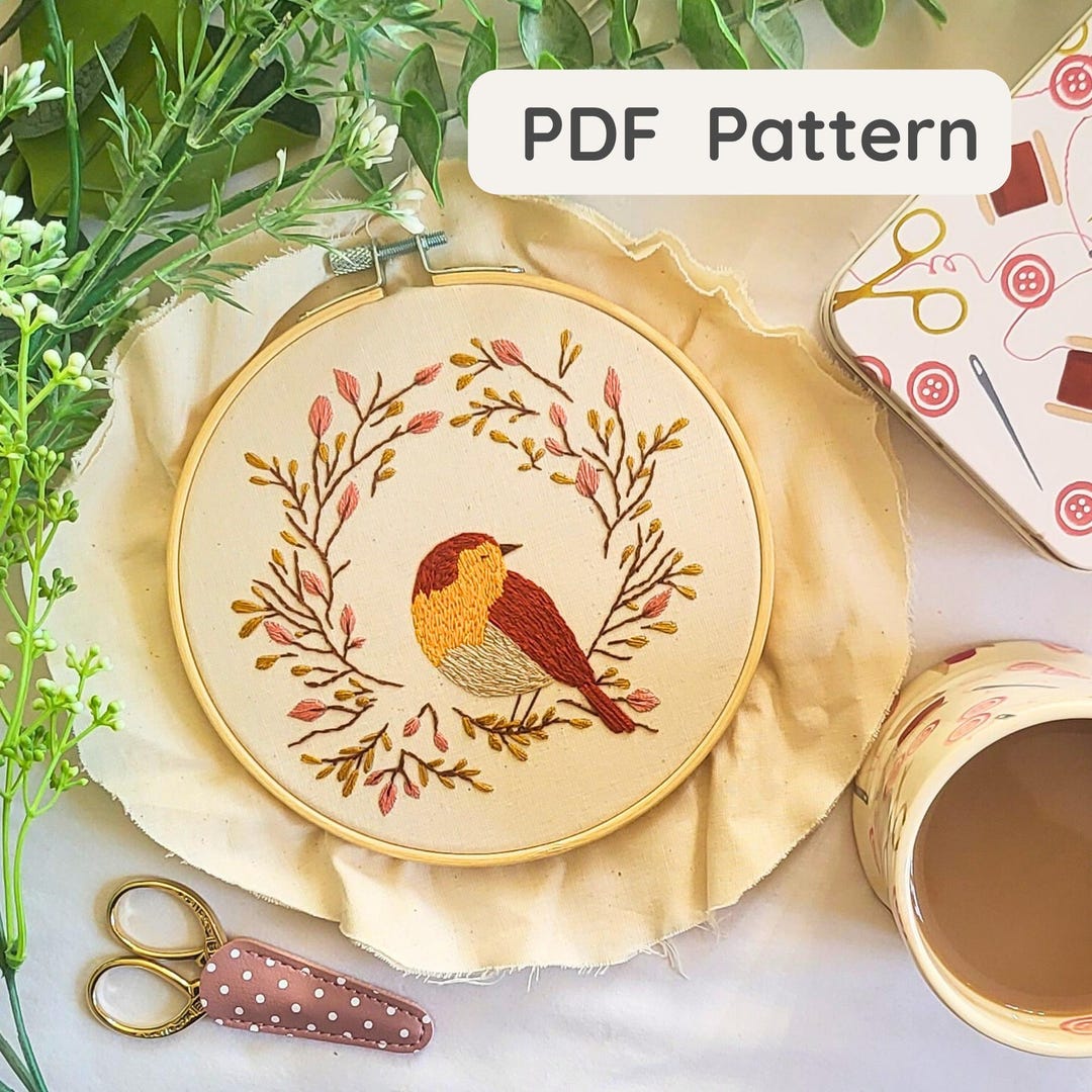 Robin Hand Embroidery Pattern, Woodland Bird Embroidery Pdf, Beginner ...