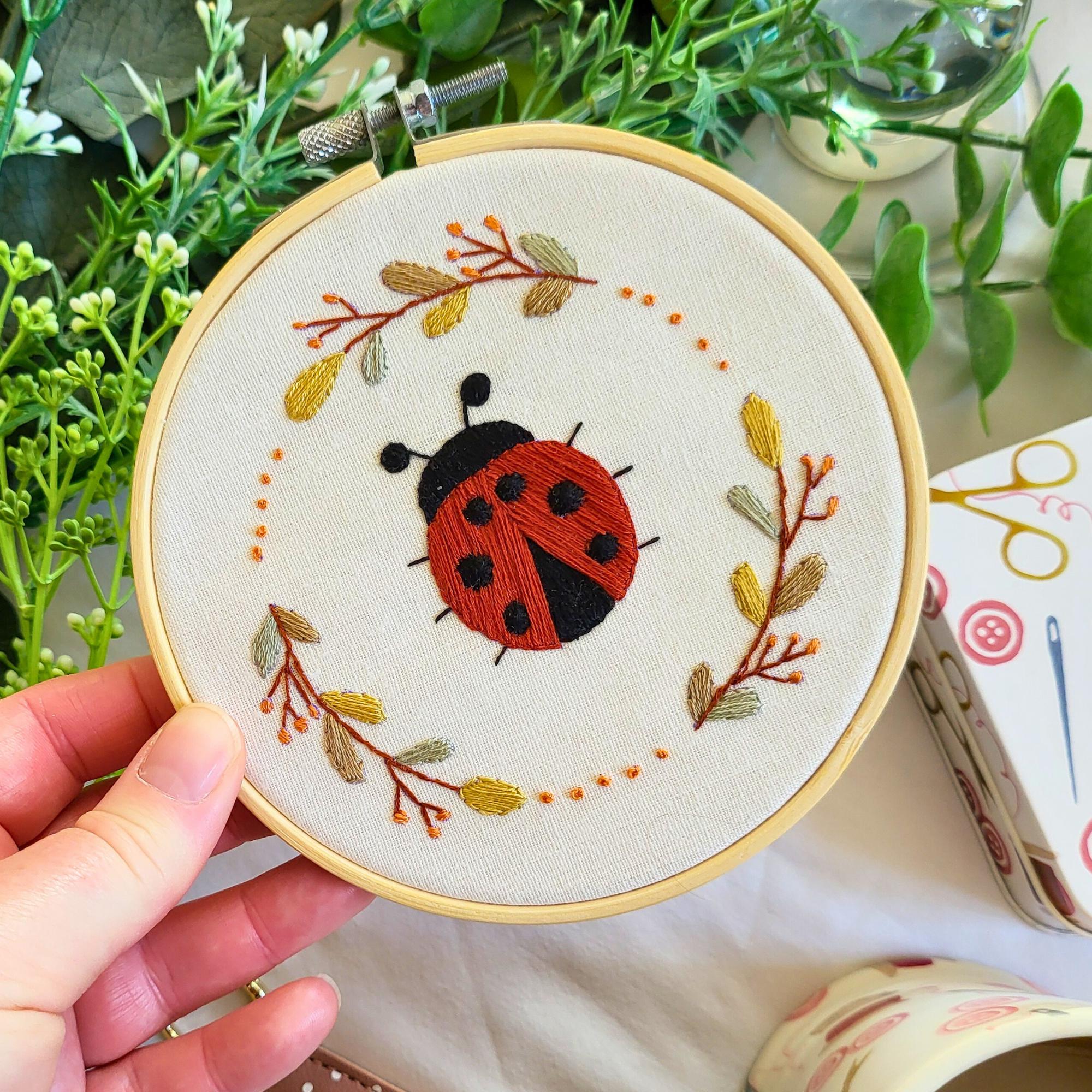Ladybird Hand Embroidery Pattern, Ladybug Beginner Embroidery, Cottage ...