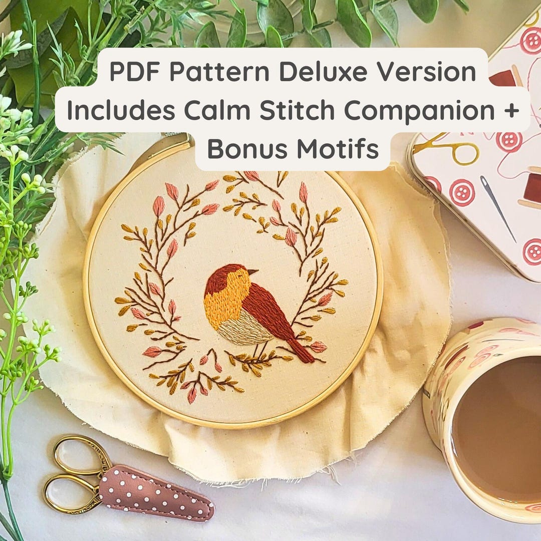 Robin Embroidery Pattern Robin Hand Embroidery Pattern, Bird Woodland Embroidery Pdf, Deluxe ...