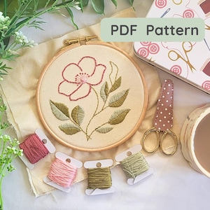 A Moment in Bloom, Beginner Flower Embroidery PDF Pattern for Mindful Stitching, wildflower embroidery pdf pattern,
