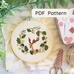 Deer Embroidery Pattern, Woodland Animal embroidery, Beginner embroidery, woodland deer embroidery pattern, forest animal embroidery