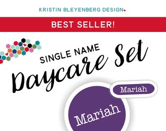 Single Name DAYCARE Set Vinyl Labels for kids - Ovals and Circles - Name Labels for Kids, Personalized Stickers for Daycare