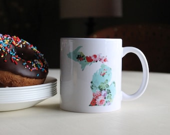 Tazza da caffè floreale del Michigan - Souvenir dello Stato d'epoca, 11 once