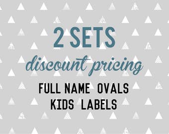 Full Name OVAL Kids Labels - 2 sets of 30 qty - Waterproof personalized custom name labels for Kids, school supplies