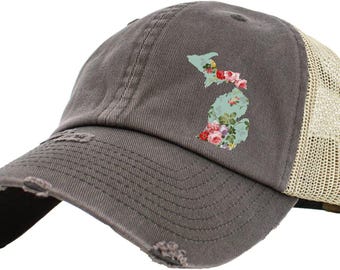 Cappello da camionista floreale Michigan - Cappellino da donna in stile vintage