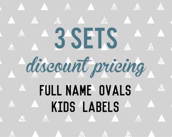 Full Name personalized OVAL Kids Labels - 3 sets of 30 qty - Waterproof back to school stickers for Kids, daycare, baby, school supplies