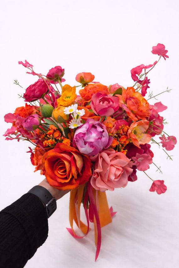 Pink & Orange knstlicher Brautstrau, Seidenblume Hochzeit - Etsy.de