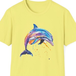 Dolphin Jumping Color Splash - Dolphin shirt, Beach tee, Watercolor dolphin, Ocean themed top, Summer vacation shirt, Colorful animal tee