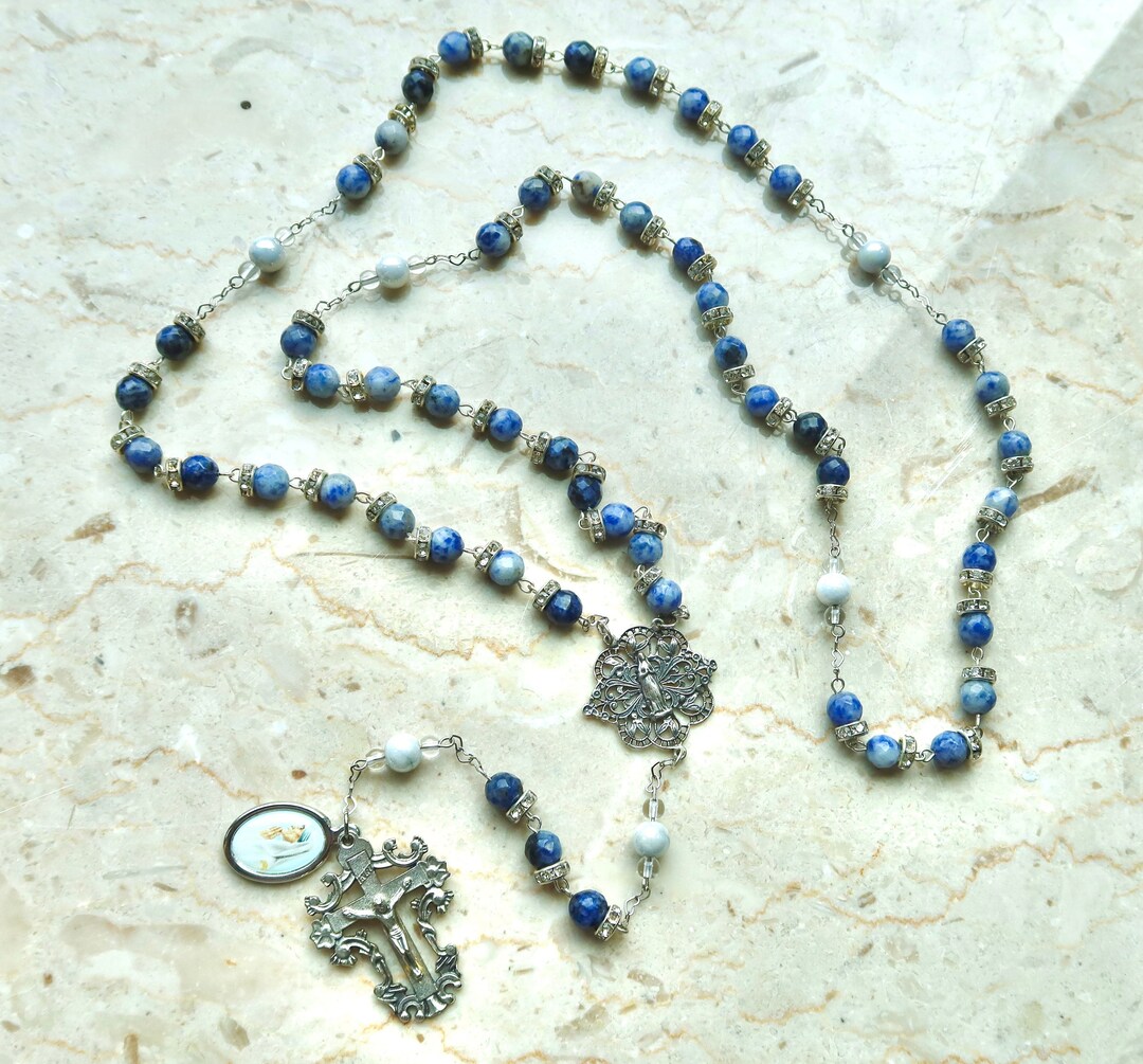 Mother Teresa Blue Marbled Catholic Rosary - Etsy
