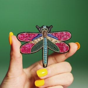 Dragonfly Brooch Pink Embroidered Handmade Elegant Style Insects Gifts for Mom Dragonfly Gifts Dragonfly Jewelry Gift for her