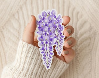 Hand-Painted Watercolor Wisteria Sticker | Soft Purple Wisteria Cluster Vinyl Decal | Botanical Floral Art Journal Laptop Planner