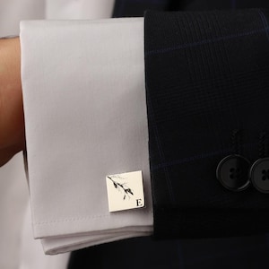 Gemelos personalizados, gemelos de boda personalizados, gemelos con letras, gemelos con iniciales, gemelos de boda para novios, gemelos con forma de rama de árbol