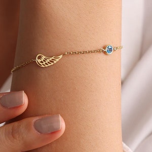 Birthstone Angel Wing Bracelet, Birthstone Sympathy Bracelet, Wings Bracelet, Birtstone Bracelet, Memorial Jewelry, Gift for Her, Birthstone